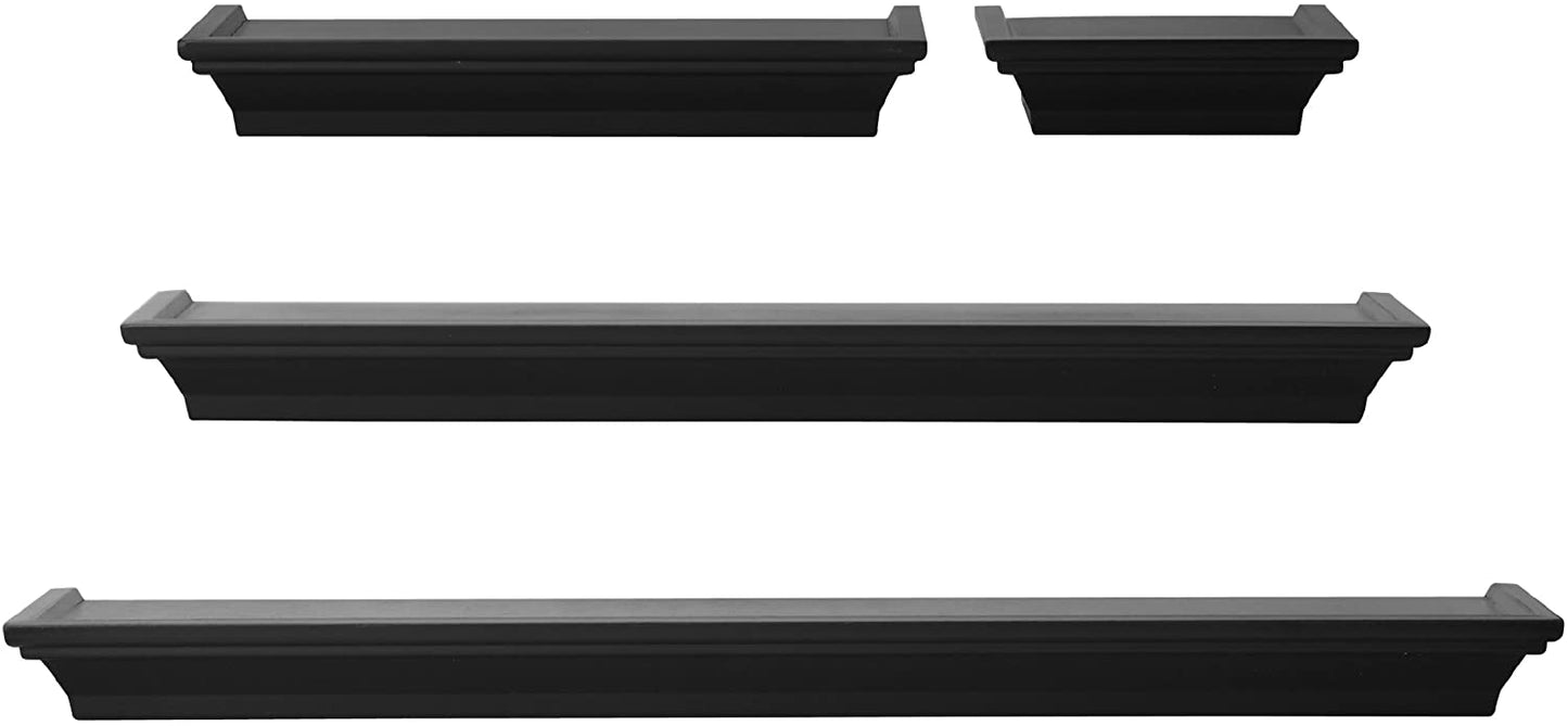 Wall Shelves: Living Room, Bathroom, Kitchen, Nursery, Set of 4, Black, 4 Count