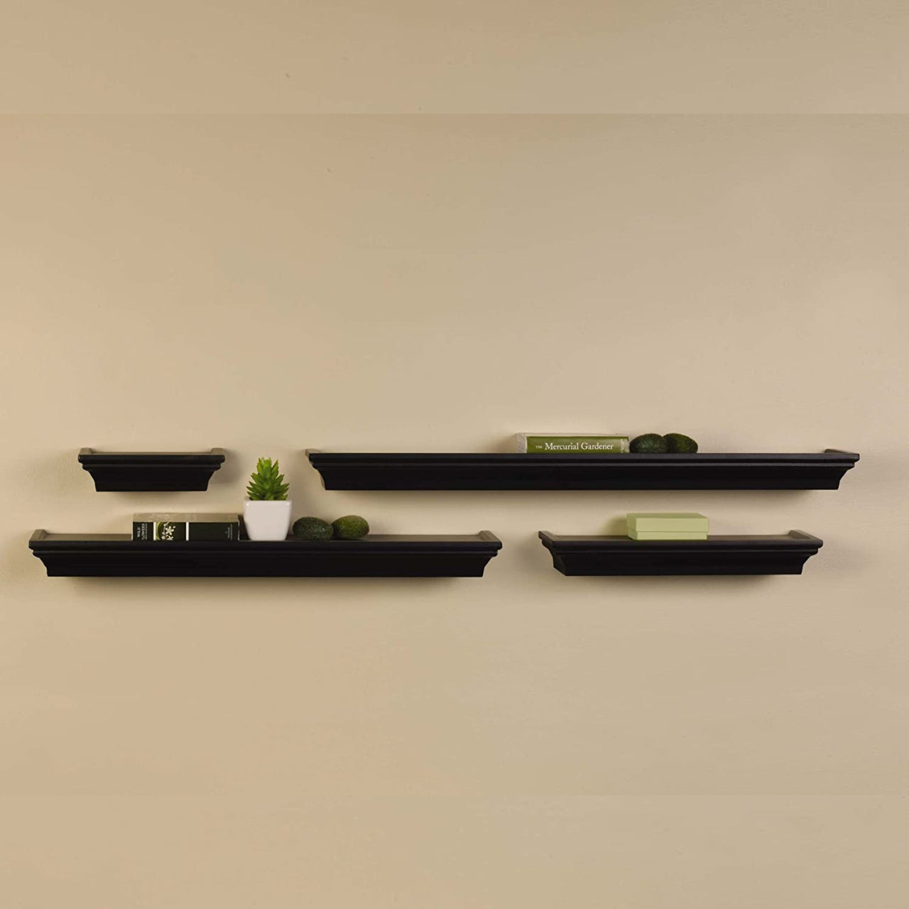 Wall Shelves Living Room, Bathroom, Kitchen, Nursery, Set of 4, Black, 4 Count