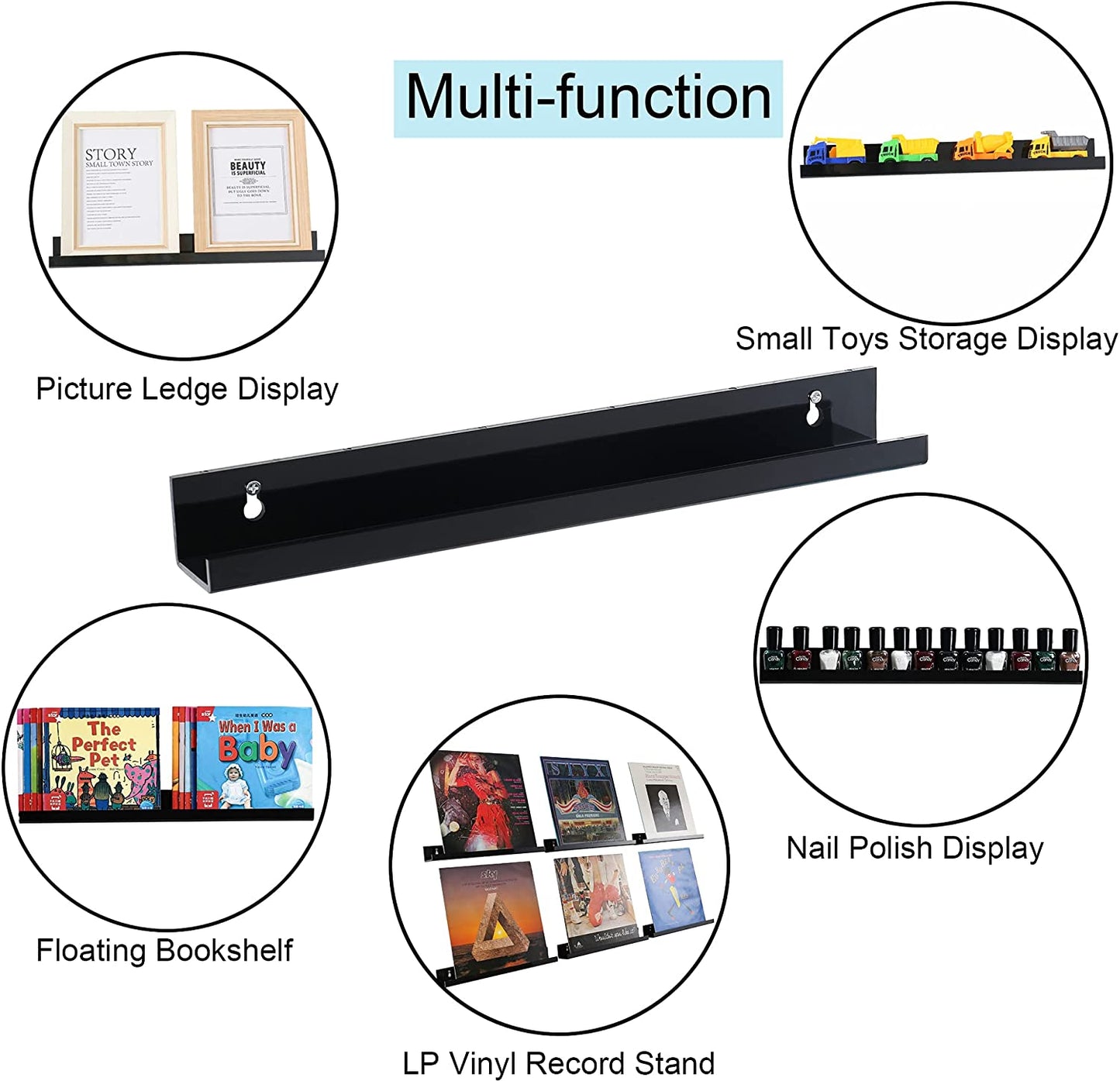 Wall Shelves Modern Picture Ledge Display Toy Storage Wall Shelf,Black 