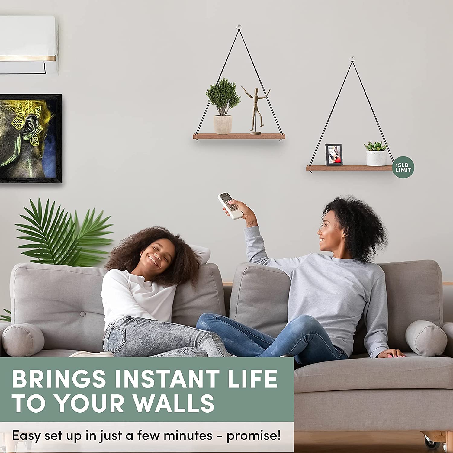 Wall Shelves: Set of 2 Wood Hanging Shelves for Decor, Plants, Book