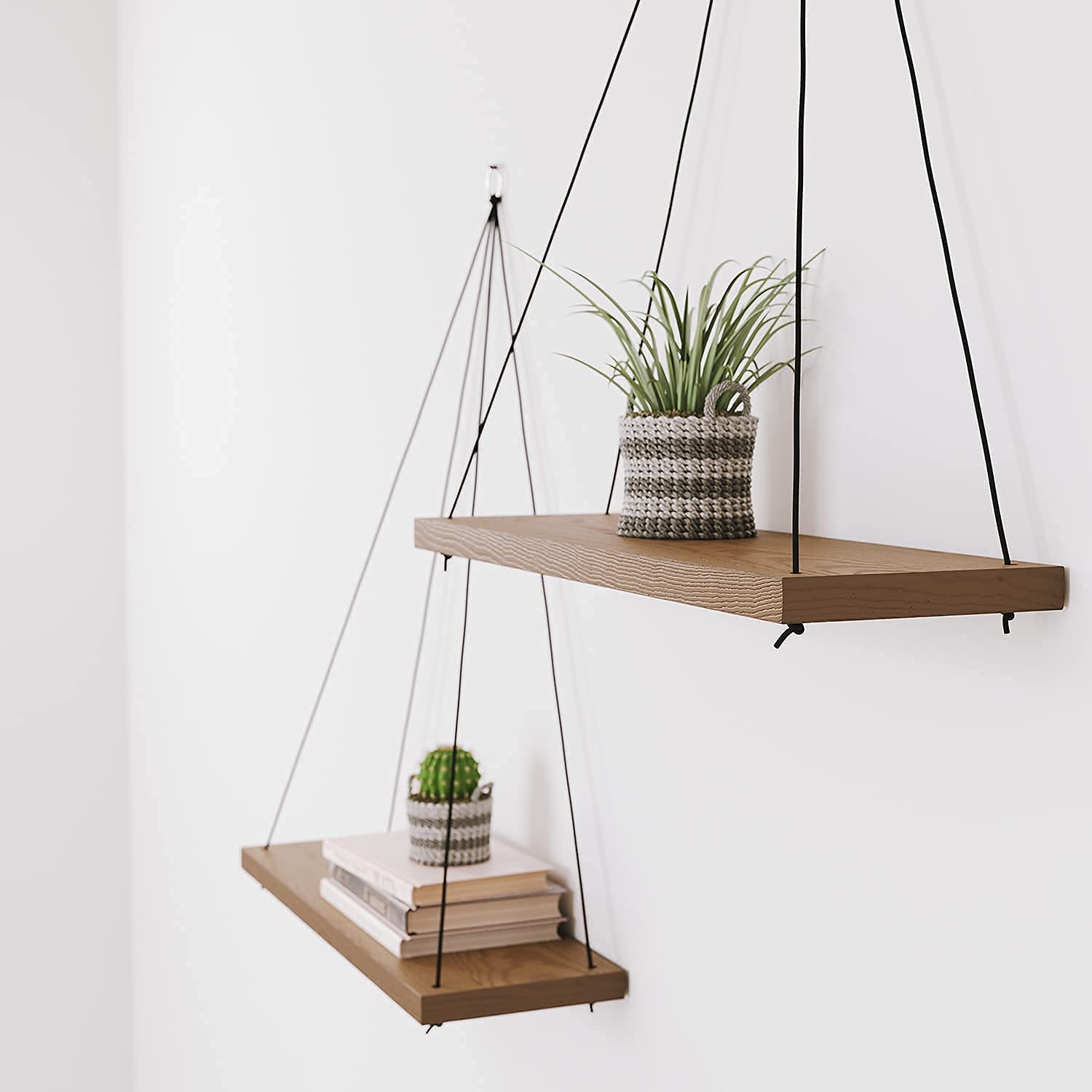 Wall Shelves: Set of 2 Wood Hanging Shelves for Decor, Plants, Book