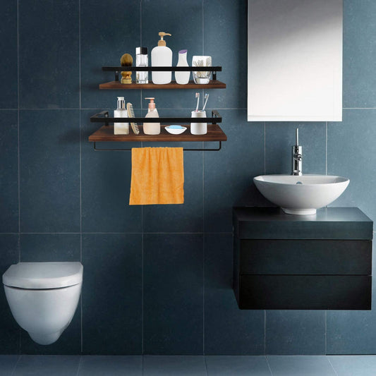 Wall Shelves Set of 2 with Removable Towel Holder, Strong Metal Frame 
