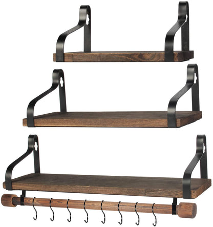 Wall Shelves Shelves For Bedroom with Removable Towel Holder, Storage Shelves Rustic Wood Wall Shelves for Kitchen