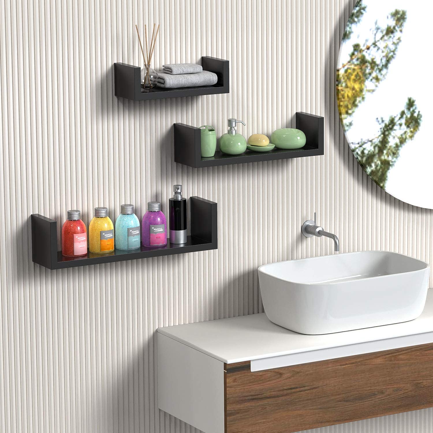 Wall Shelves Storage Shelves for Bathroom, Kitchen and Bedroom - Black 