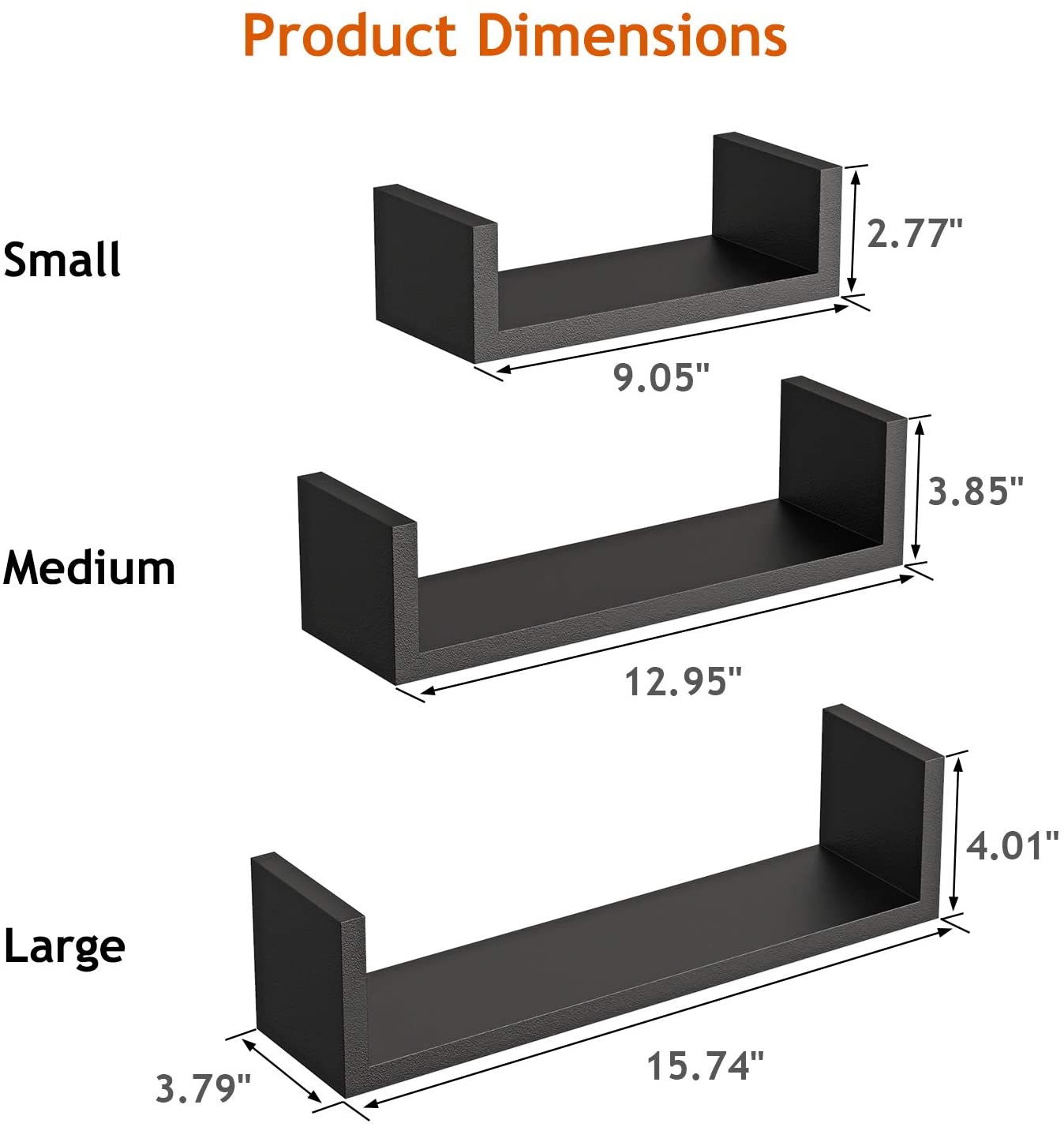 Wall Shelves Storage Shelves for Bathroom, Kitchen and Bedroom - Black 