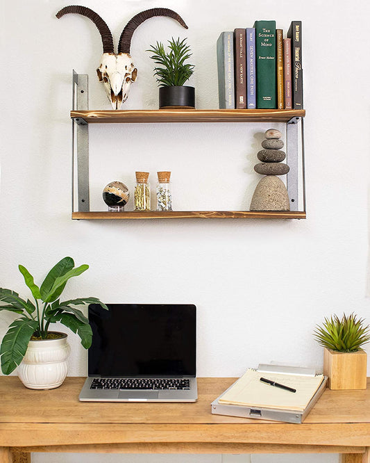 Wall Shelves Wood Shelf for Display, Books, Storage & Decor - for Bathroom, Office, Living Room, Bedroom, Laundry, Kitchen (Antiqued Silver) 
