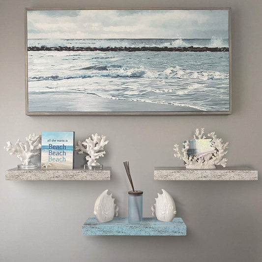  Wall Shelves for Home Décor, Trophy Display, Photo Frames, etc.(Blue White, 3 Pack) 