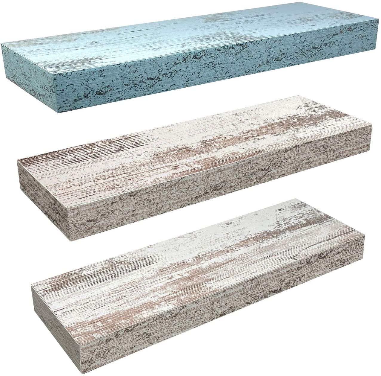  Wall Shelves for Home Décor, Trophy Display, Photo Frames, etc.(Blue White, 3 Pack) 