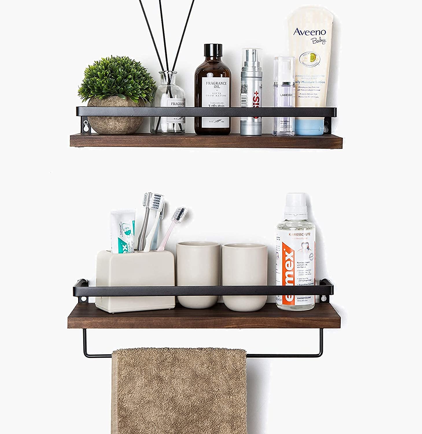 Wall Shelves: for Kitchen, Bathroom,Set of 2 Brown