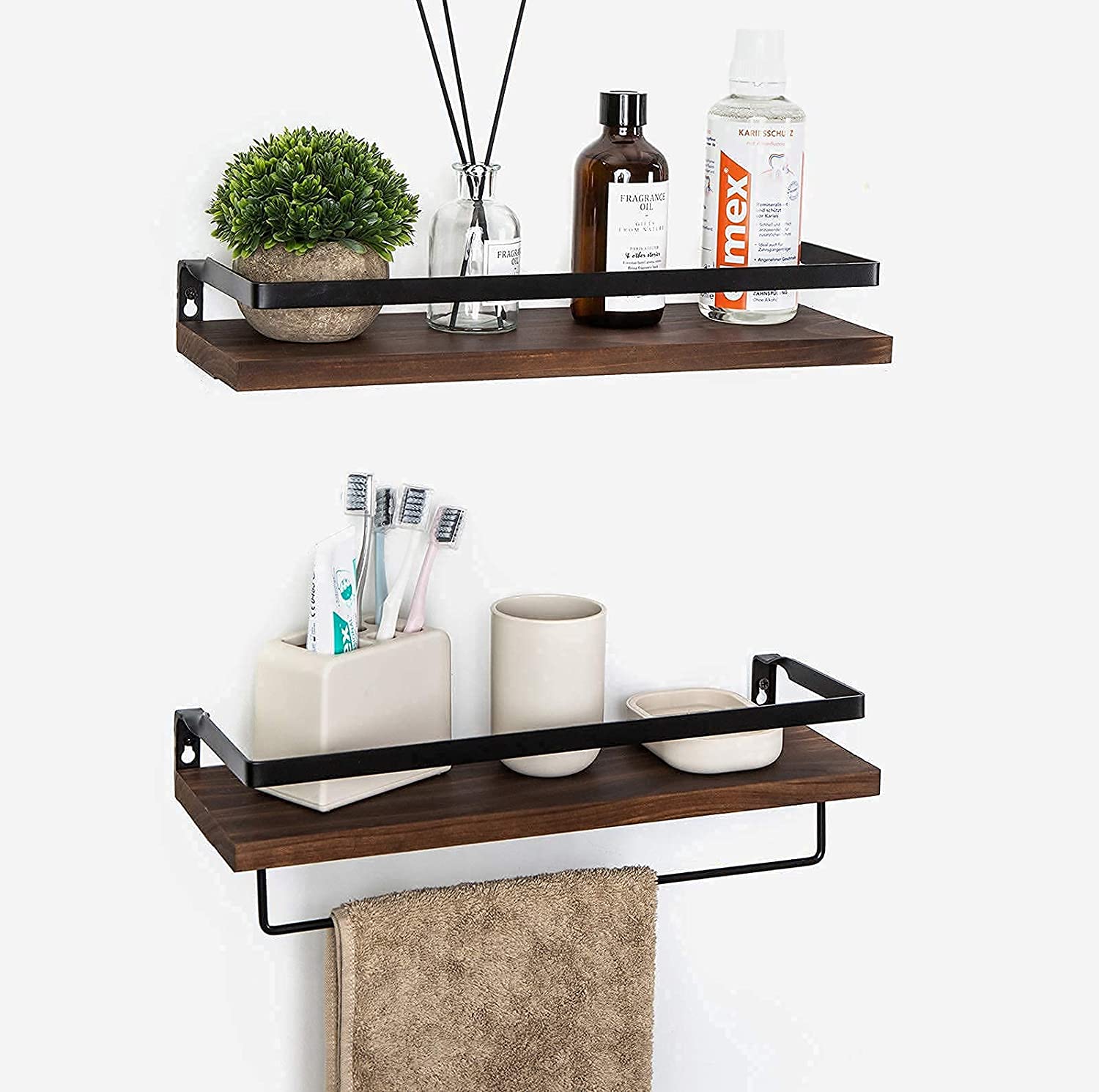 Wall Shelves: for Kitchen, Bathroom,Set of 2 Brown