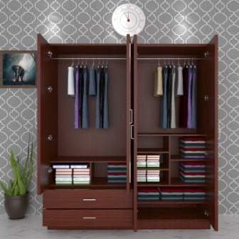 Wardrobe 4 Door Wardrobe (In Sapeli Finish)