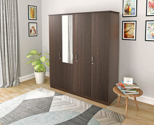 Wardrobe: Adrie 4 Door Wardrobe with Full Mirror and Drawer, (Wenge)