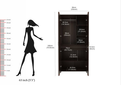 Wardrobe: Adrie Double Doors Wardrobe with Full Length Mirror and Drawer, (Wenge)