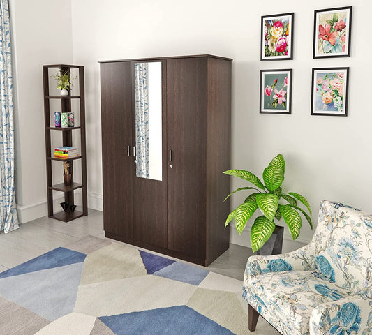 Wardrobe: Adrie Wood 3 Door Wardrobe With Full Length Mirror & Drawer (Wenge)