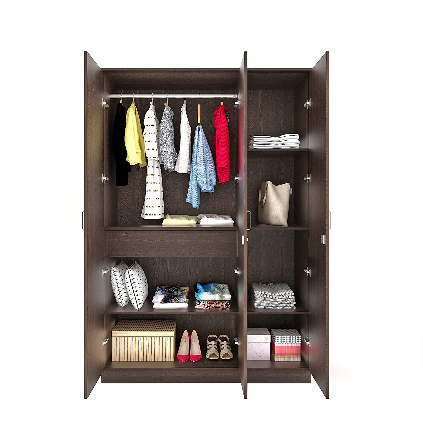 Wardrobe: Adrie Wood 3 Door Wardrobe With Full Length Mirror & Drawer (Wenge)