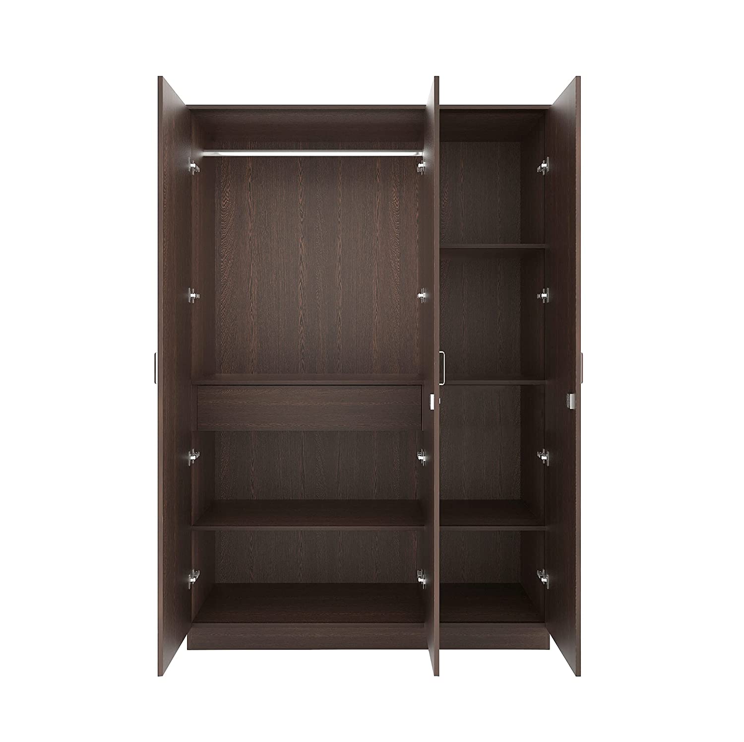 Wardrobe: Adrie Wood 3 Door Wardrobe With Full Length Mirror & Drawer (Wenge)