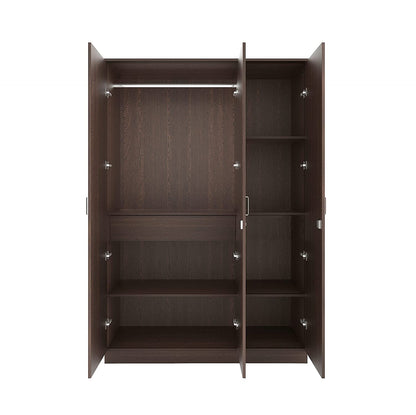 Wardrobe: Adrie Wood 3 Door Wardrobe With Full Length Mirror & Drawer (Wenge)