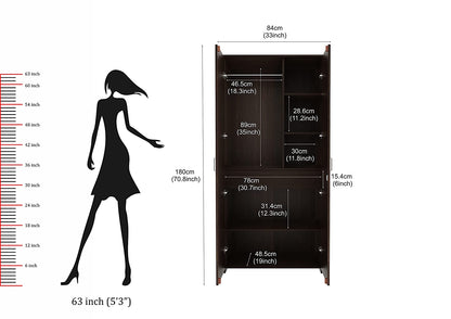 Wardrobe: Leo Double Doors Wardrobe with Drawer, (Wenge)