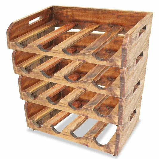 Wine Racks : 16 Bottle Solid Wood Floor Wine Bottle Rack in Brown (Set of 4)