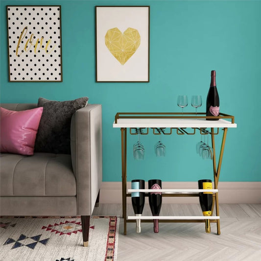 Wine Racks : 5 Bottle Floor Wine Bottle & Glass Rack in Gold/White