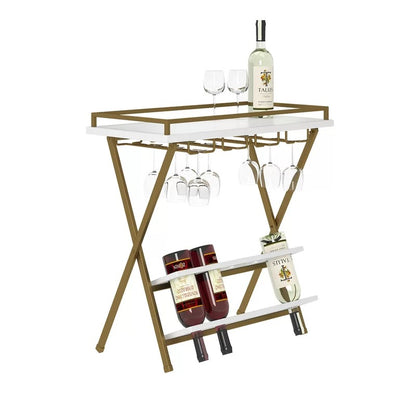 Wine Racks : 5 Bottle Floor Wine Bottle & Glass Rack in Gold/White