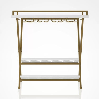 Wine Racks : 5 Bottle Floor Wine Bottle & Glass Rack in Gold/White