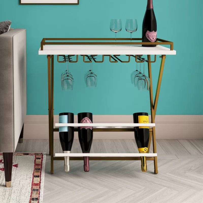Wine Racks : 5 Bottle Floor Wine Bottle & Glass Rack in Gold/White