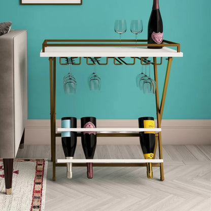 Wine Racks : 5 Bottle Floor Wine Bottle & Glass Rack in Gold/White