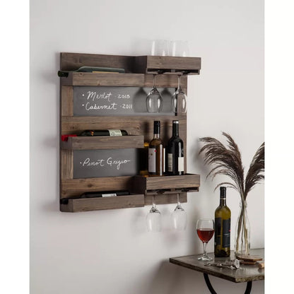 Wine Racks : 5 Bottle Wall Mounted Wine Bottle & Glass Rack in Dark Mahogany