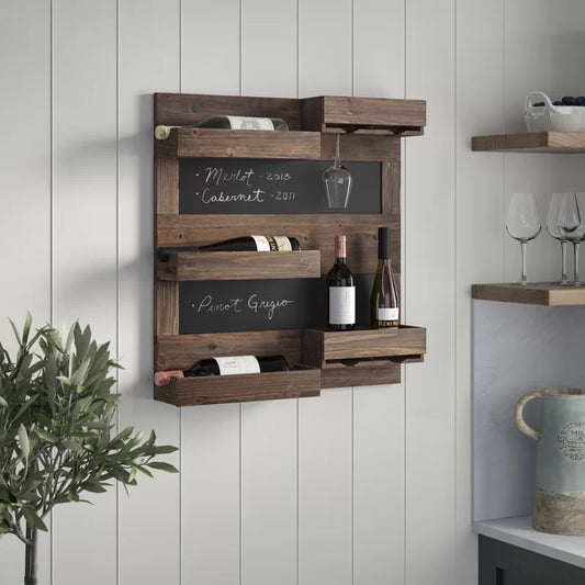Wine Racks : 5 Bottle Wall Mounted Wine Bottle & Glass Rack in Dark Mahogany