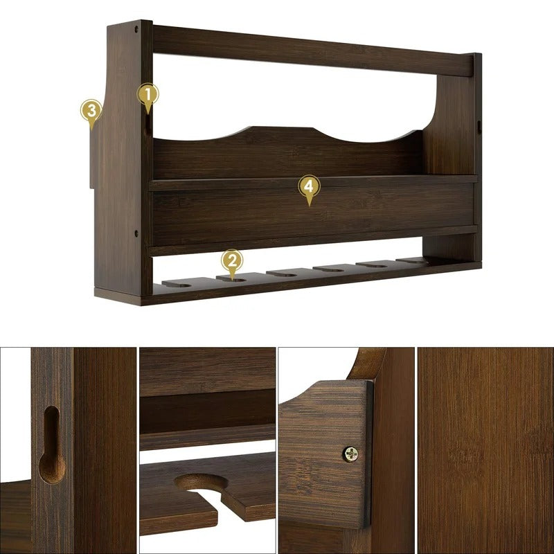 Wine Racks : 7 Bottle Solid Wood Wall Mounted Wine Bottle & Glass Rack in Espresso