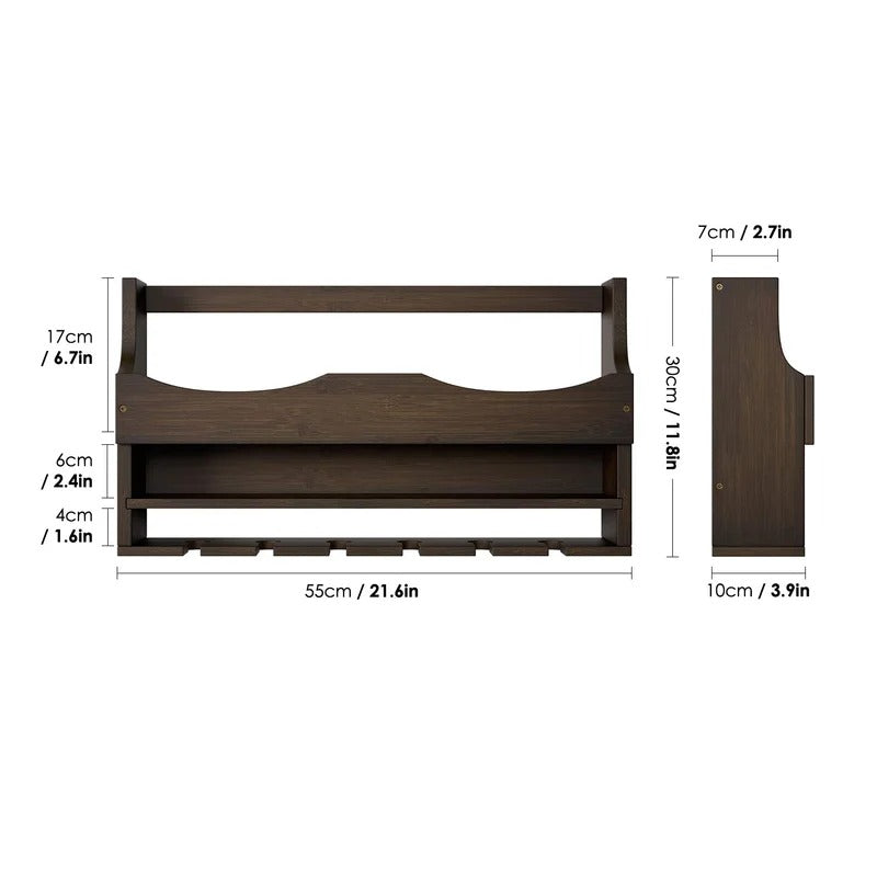 Wine Racks : 7 Bottle Solid Wood Wall Mounted Wine Bottle & Glass Rack in Espresso