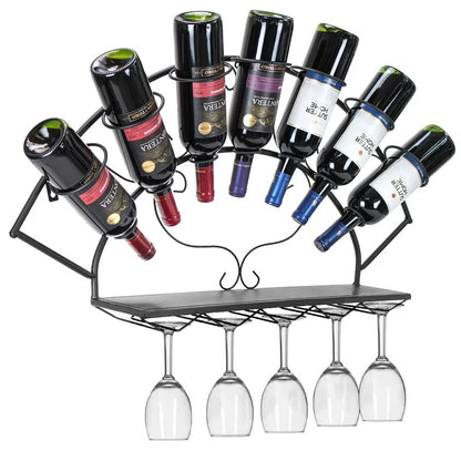 Wine Racks : 7 Bottle Wall Mounted Wine Bottle & Glass Rack in Black
