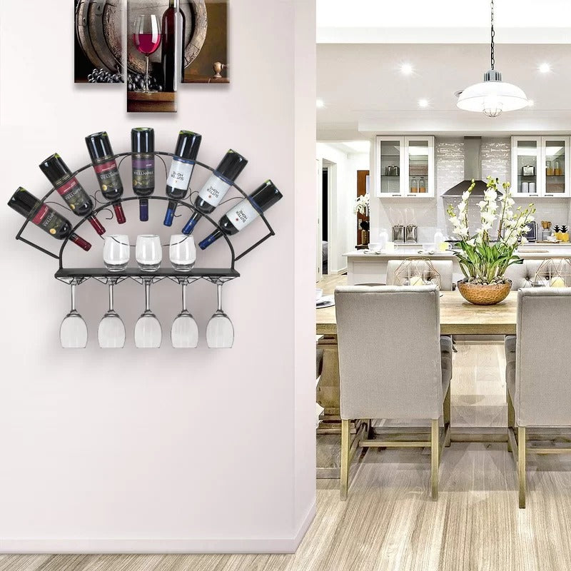 Wine Racks : 7 Bottle Wall Mounted Wine Bottle & Glass Rack in Black
