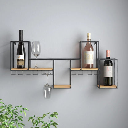 Wine Racks : Wall Mounted Wine Bottle & Glass Rack in Black/Brown