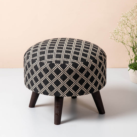 Wooden Ottomans: Black And Cream Ottoman
