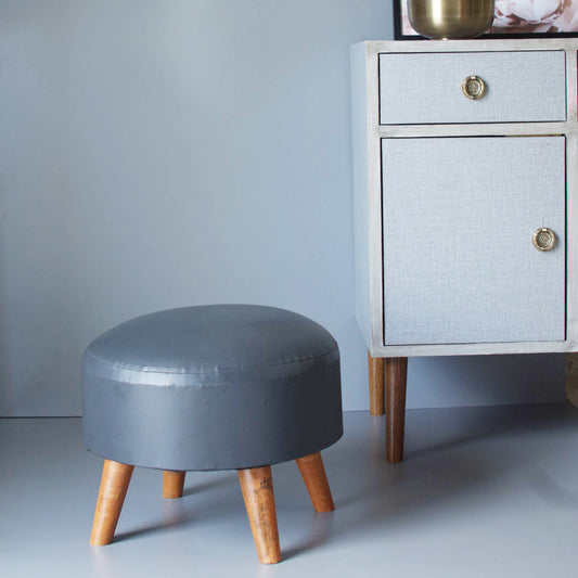 Wooden Ottomans: Black Round Leatherette Ottoman