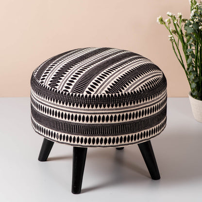 Wooden Ottomans: Black & Cream Ottoman