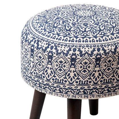 Wooden Ottomans: Blue Printed Ottoman 17 Inch