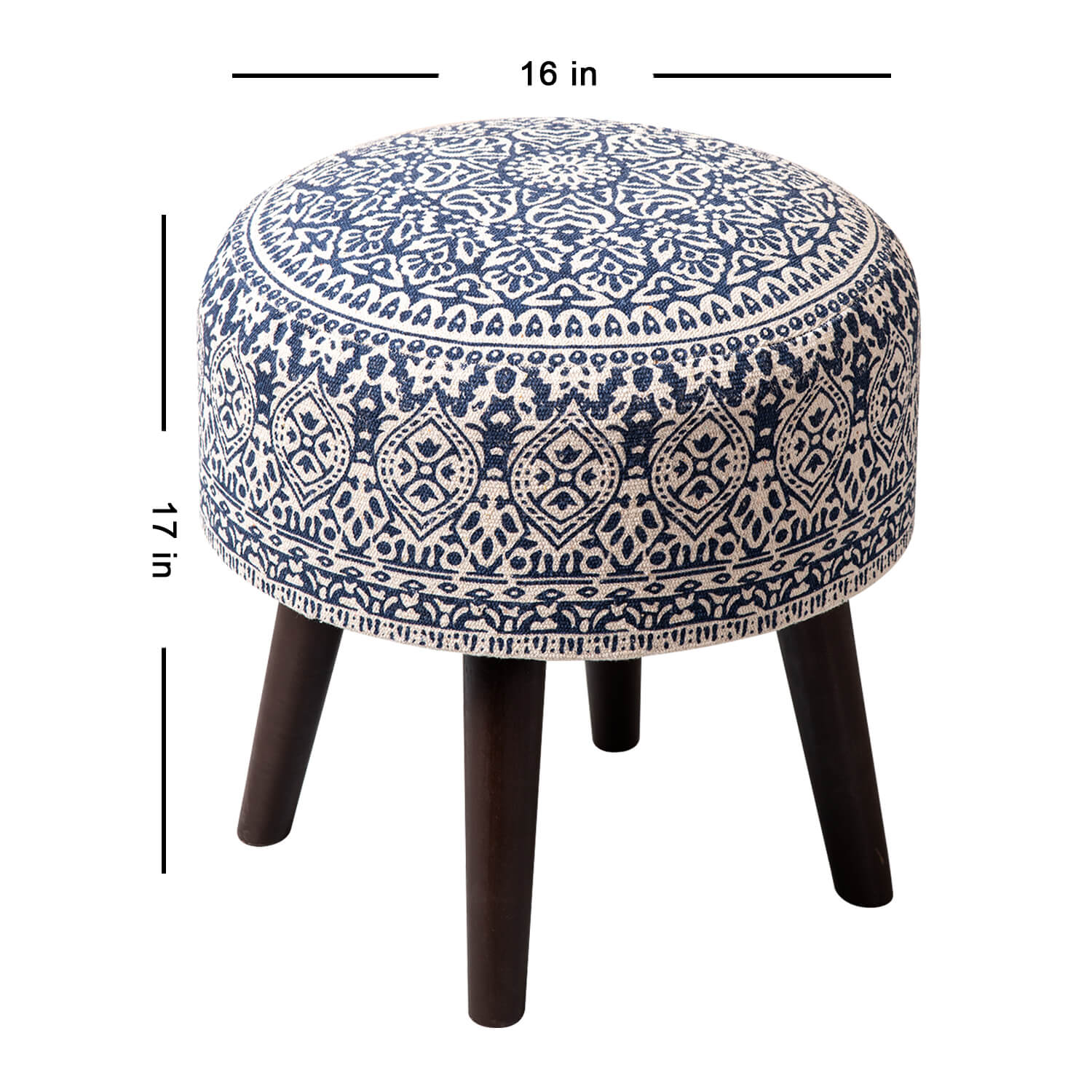Wooden Ottomans: Blue Printed Ottoman 17 Inch