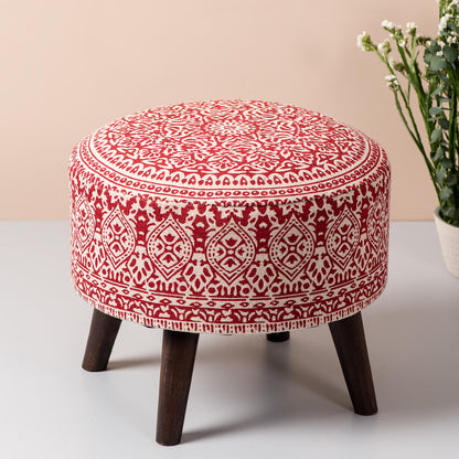 Wooden Ottomans: Classic Imprinted Ottoman (Red)