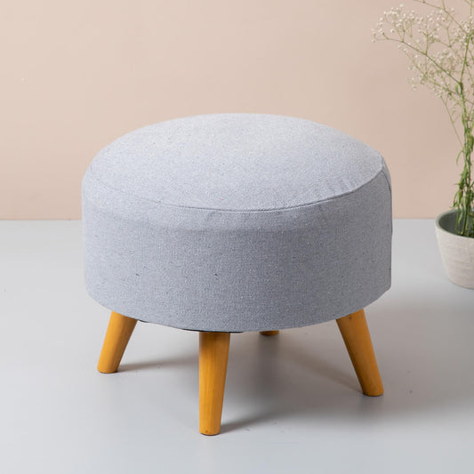 Wooden Ottomans: Cotton Canvas Grey Ottoman – Set of 1