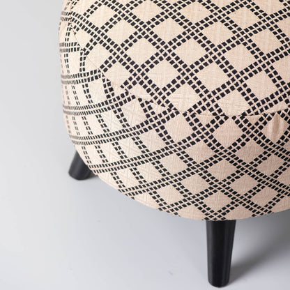 Wooden Ottomans: Cream & Black Cotton Ottoman Set of 1
