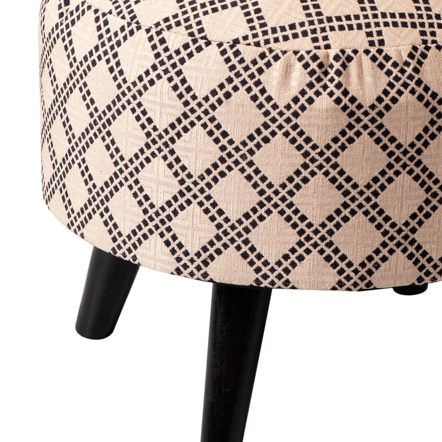 Wooden Ottomans: Cream & Black Cotton Ottoman Set of 1