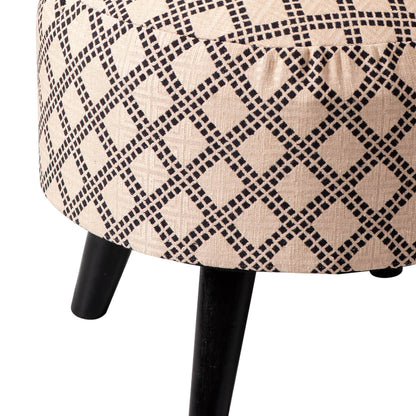Wooden Ottomans: Cream & Black Cotton Ottoman Set of 1
