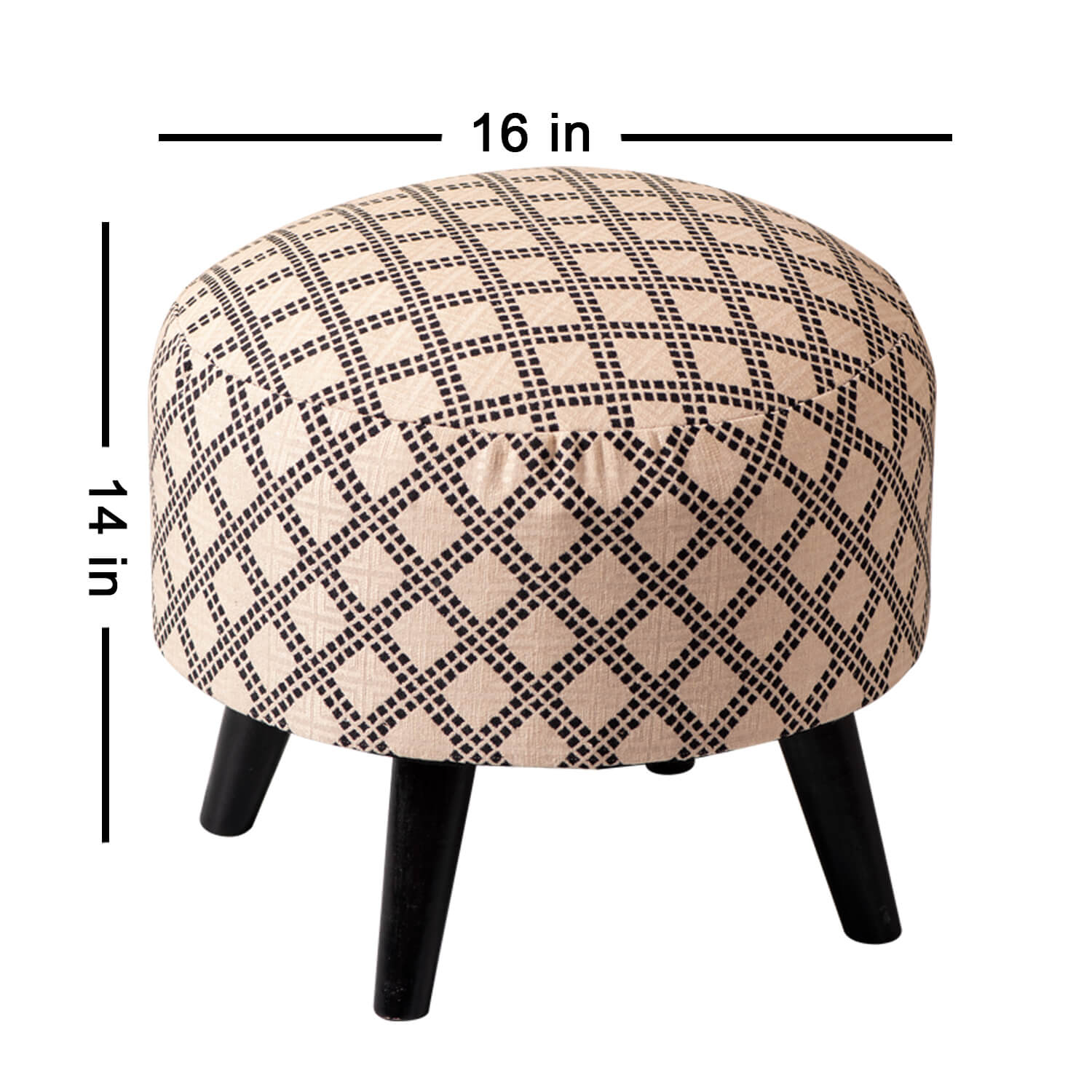 Wooden Ottomans: Cream & Black Cotton Ottoman Set of 1