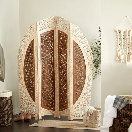 Wooden Partition 62'' W x 72'' H 4 - Panel Solid Wood Folding Wooden Partition