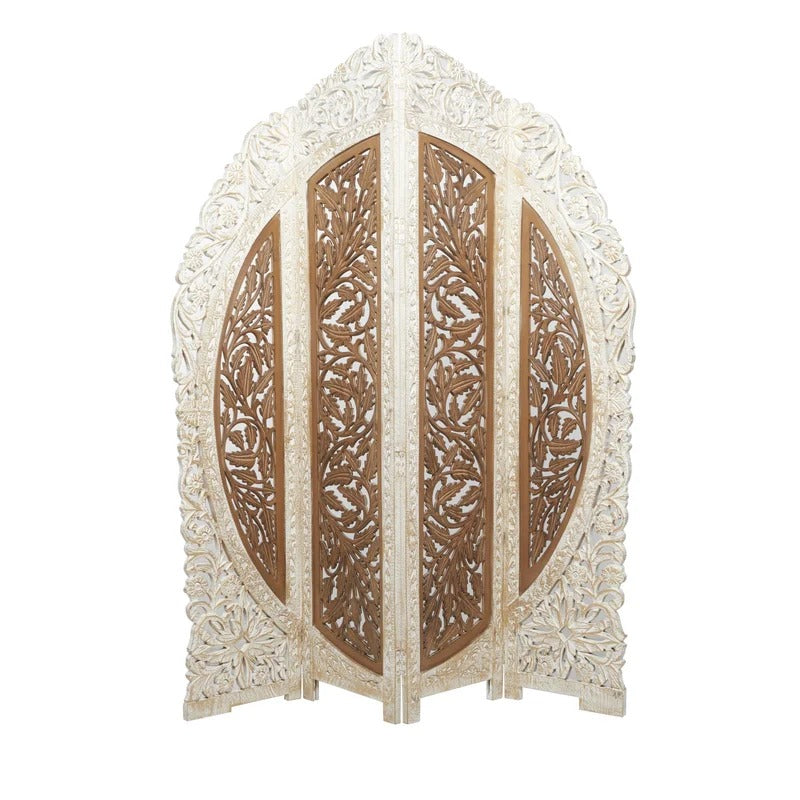 Wooden Partition 62'' W x 72'' H 4 - Panel Solid Wood Folding Wooden Partition