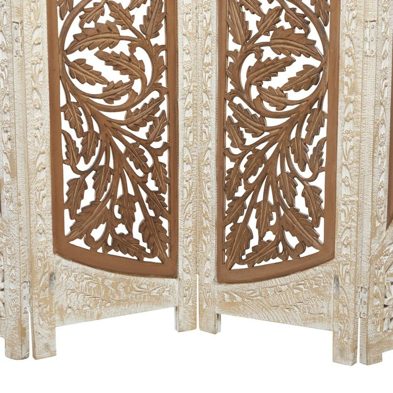 Wooden Partition 62'' W x 72'' H 4 - Panel Solid Wood Folding Wooden Partition