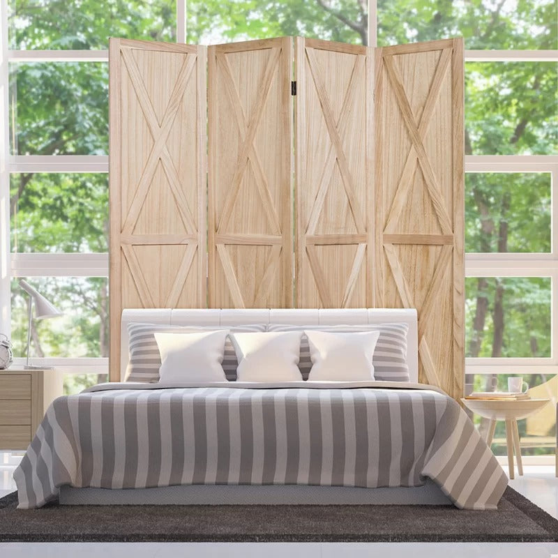Wooden Partition 63'' W x 67'' H 4 - Panel Folding Wooden Partition